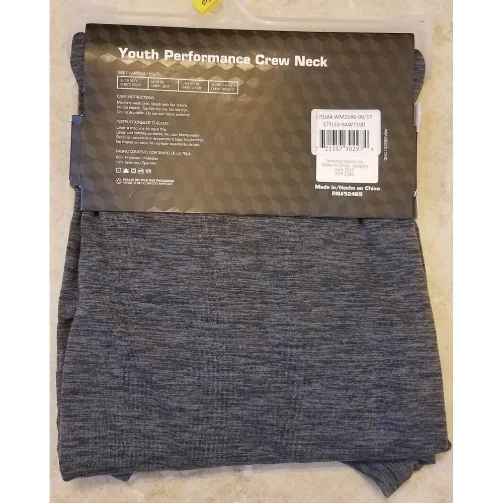 Athletic Works Youth Boys Performance Crew Base Layer Shirt Top Gray L (10-12)‎